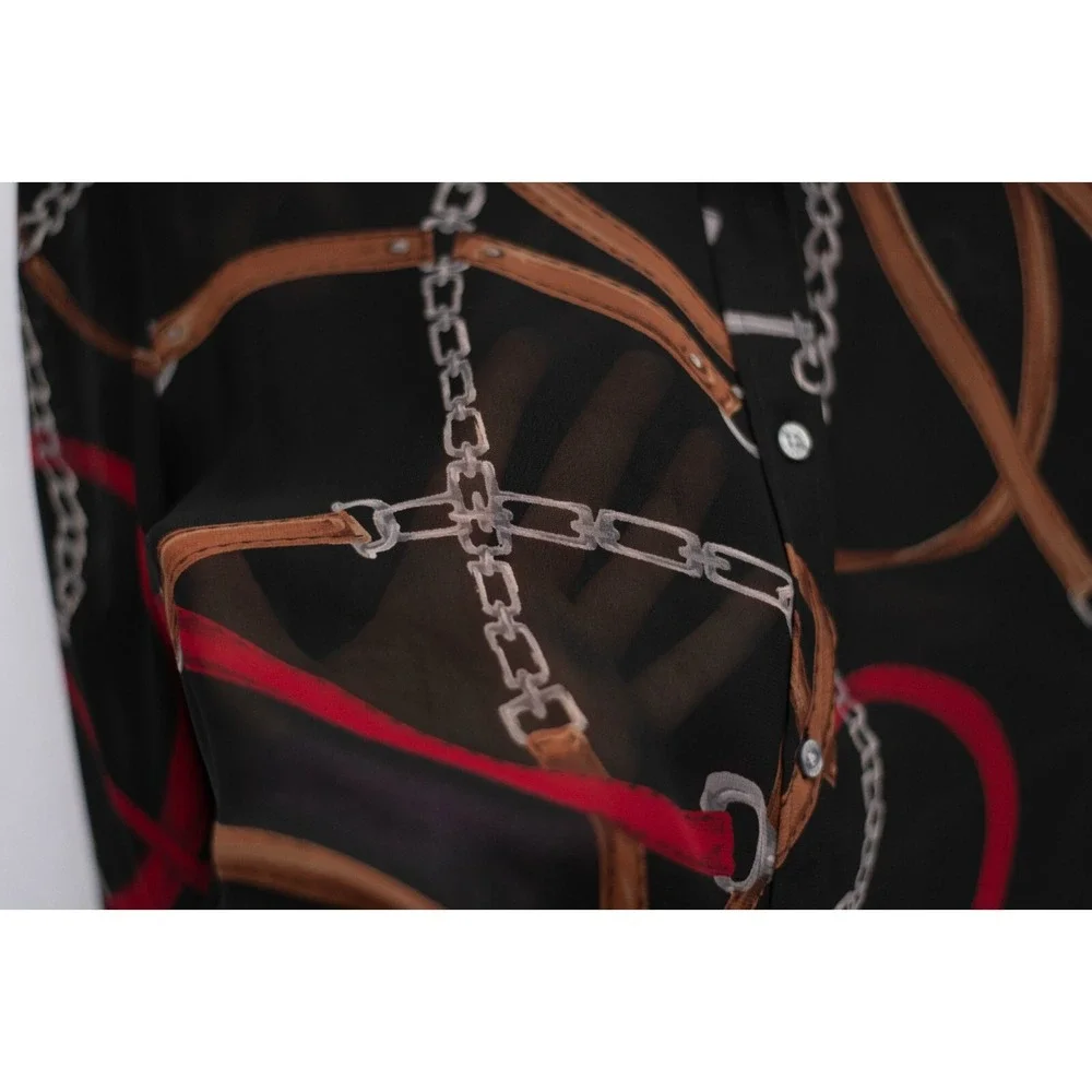 Chaps Blouse Women 12 Button Up Black Sheer Equestrian Horse Harness Preppy Chic - Picture 4 of 6